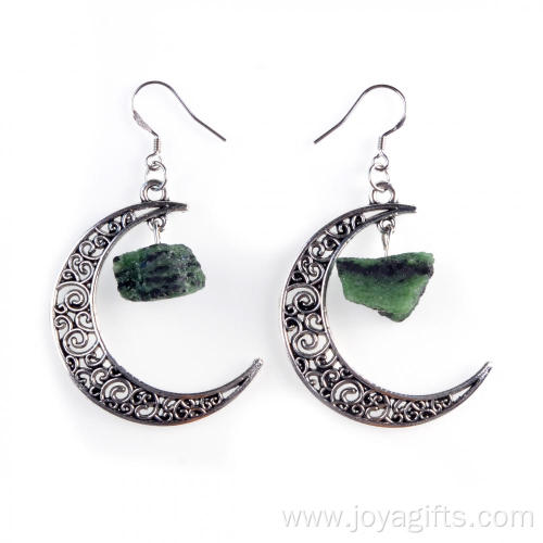 Trending Moon Silver Alloy Colorful Gem Drop Earrings Jewelry